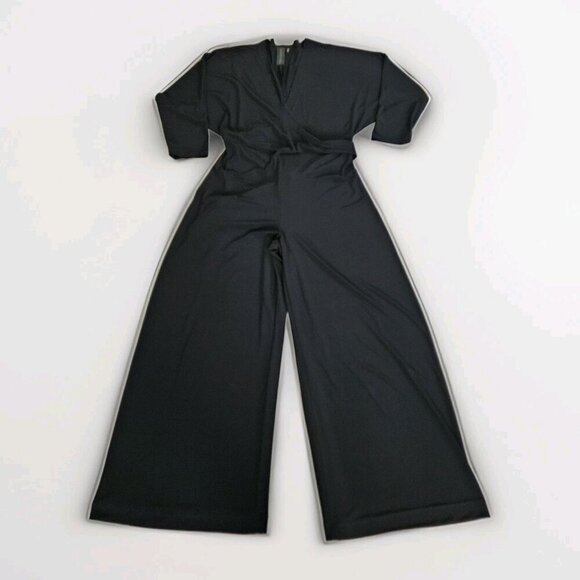 Norma Kamali Jumpsuit Women L / 40 Black Dolman LS Wrap Front Tie Waist Wide Leg - Picture 10 of 16